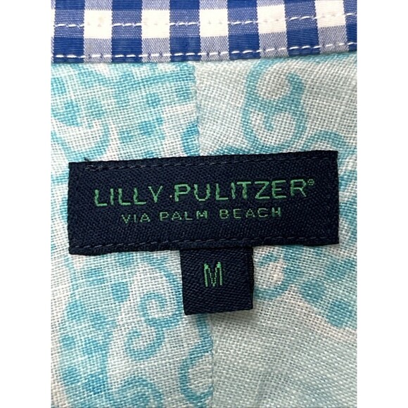 Lilly Pulitzer Wyeth Mens Shirt Linen Medium Blue Aqua Nautical Octopus Print - Picture 2 of 7